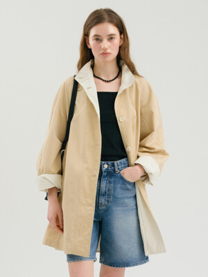 D Camille High Neck Half Coat_Sand