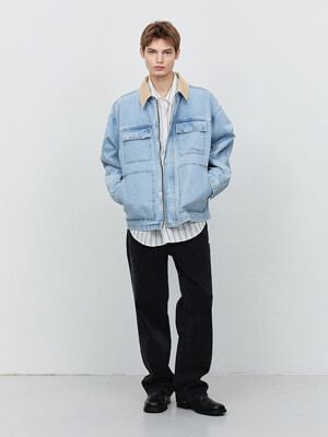 UNISEX VINTAGE DENIM WORK JACKET LIGHT BLUE_M_UDJU5A115B1