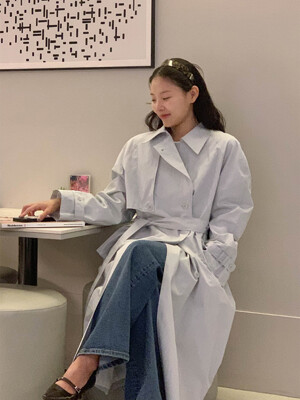 DOUBLE BUTTON TRENCH COAT (SKY BLUE)