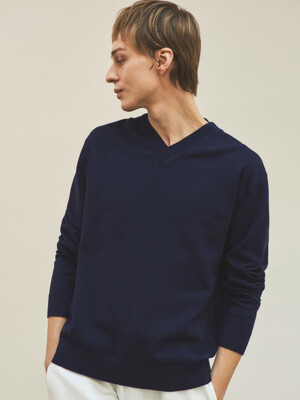 Always Washable V-neck Knit_Navy(WC25-KN01)