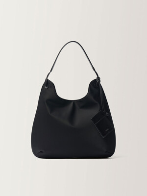 Medium nylon shoulder hobo bag (Black)