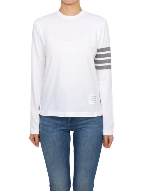 THOM BROWNE レディース 長袖Tシャツ FJS103G 07862 415 Thom Browne 4-Bar long-sleeve T-shirt | White | FARFETCH