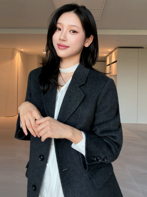 주르티 핸드메이드 울 하프 코트 차콜 j2099