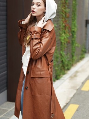 LAMB SKIN SINGLE TRENCH COAT CAMEL