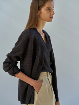 One button paper cardigan (Dark gray)