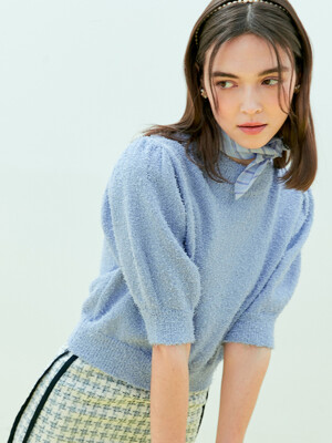 Boucler puff sleeve knit top_PP