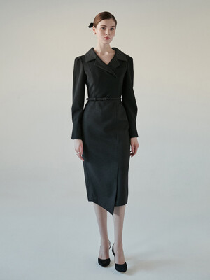 ELIZABETH Notched collar pencil dress (Black)
