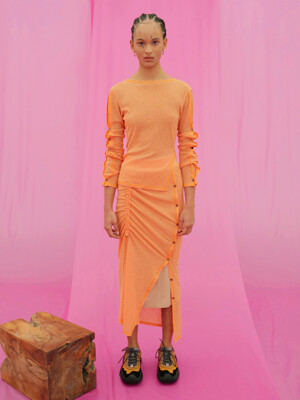 Hanlle Sheer Button Skirt_Sunset Orange