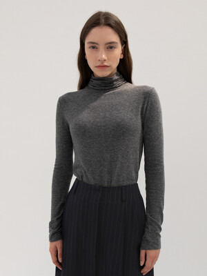 Wool Jersey Turtle Neck Top - Charcoal