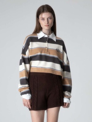 Rugby Cropped Collar T-Shirts in Brown VW2AE325-93