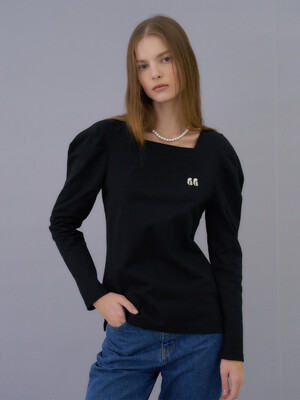Square-neck volume sleeve t-shirts (black)