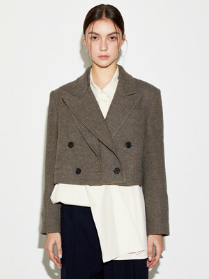 Peaked Collar Wool Crop Jacket_Beige