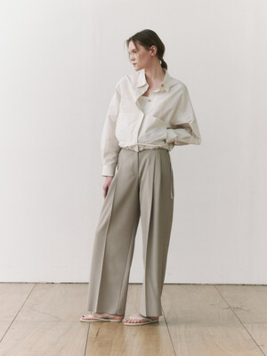 Two tuck wide pants (beige)