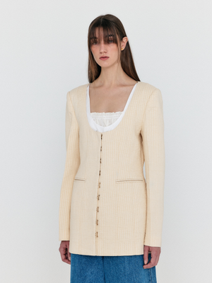 WASE U-Neck Collarless Jacket - Light Beige