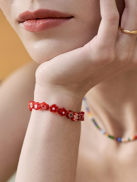주얼리 - 꼬뜨와 (cotoit) - Red Flower Bracelet