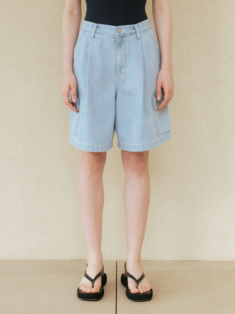 데님 - 르 (LE) - cargo pocket denim shorts (light blue)