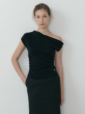 Shirring drop sleeveless knit_2colors