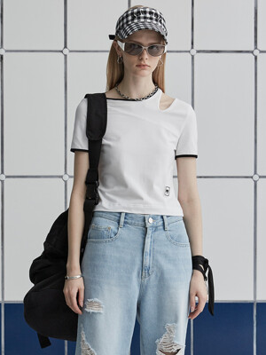 MARTA Color Point Cut-Out Jersey Crop Top_White