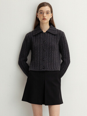cable collar neck cardigan (charcoal)