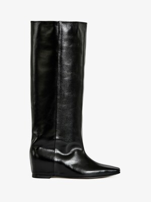 40mm Regina Wedge-Heel Long Boots (Black)