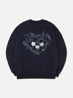 Flower heart Over fit Sweatshirt AMM1107 (Navy)