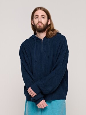 CB HALF ZIP UP HOOD KNIT (NAVY)