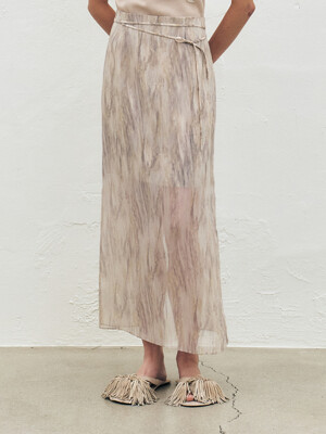 Printed Chiffon Layer Skirt, Beige