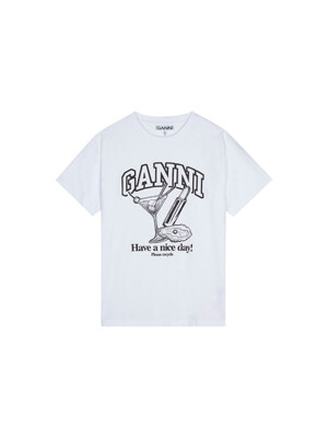 가니 여성 칵테일 프린팅 릴렉스핏 반팔 티셔츠 화이트 T3878-151