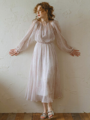 Cest_Floral lantern sleeve chiffon dress