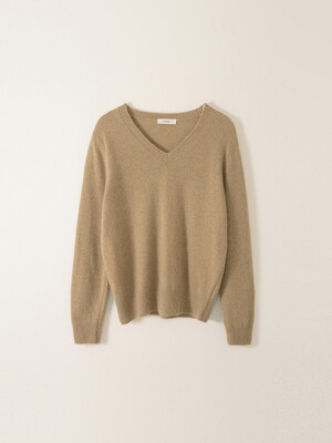 FINE WOOL V NECK KNIT_BEIGE