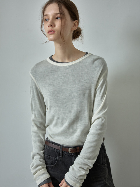 크랭크]RIBBED WARMER PRINT TOP_SKY