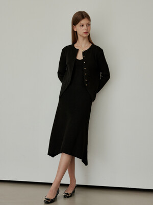 [단독][세트상품]VARYA Dress & Cardigan Two-Piece Suit - BLACK