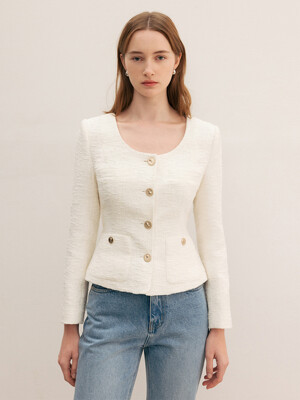 BENJAMIN U-neck tweed jacket (Ivory/Navy)