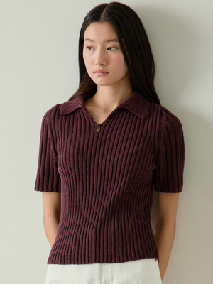 cotton collar pullover (plum brown)