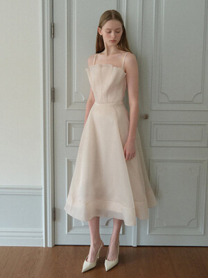 RENNIE Organza sleeveless flared long dress (Cream)