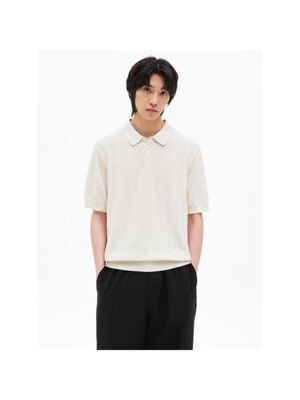 쿨터치 조직변형 칼라 반소매 니트  아이보리 (425651LY10)