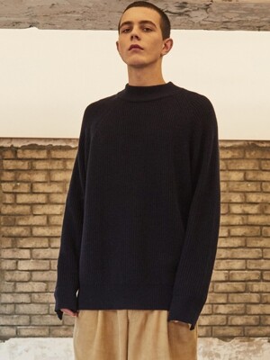 MOCK NECK WOOL KNIT NAVY