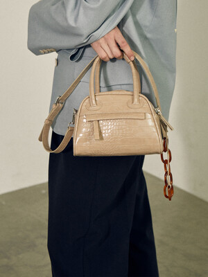 [단독]TWO ZIPPER BAG CROC MINI(CHOUX CREAM)