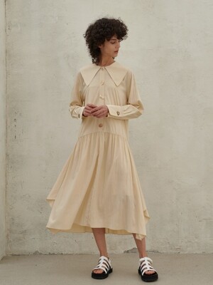 CAPE COLLOR FLARE DRESS_CREAM BEIGE