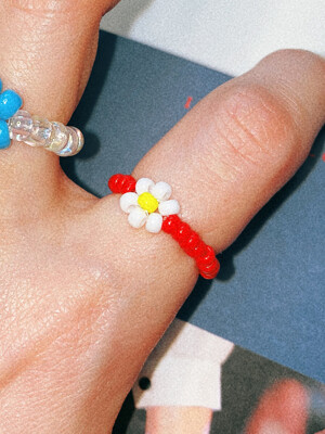 Red Daisy Flower Beads Ring 비즈반지
