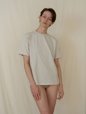 [IN&OUT] SILKY COTTON SPAN T-SHIRTSㅣWHITE SAND