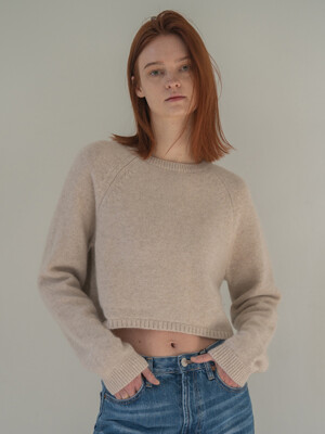 Merino Wool Racoon Cropped Sweater_Oatmeal