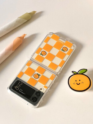 Tangerine checkerboard Z flip case (jelly/jelly hard case)