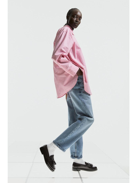 블라우스 - 에이치엔엠 (H&M) - 코튼 포플린 셔츠 핑크/스트라이프 1126542006