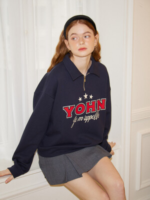 Retro Half Zip-up Sweatshirt_ Navy