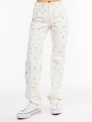 FLOWER PRINT DENIM PANTS_WHITE