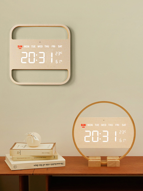 홈데코 - 오아 (OA) - 오아 우드 LED 벽시계 디지털 탁상 벽걸이 무소음 인테리어 전자 거실 온습도 시계