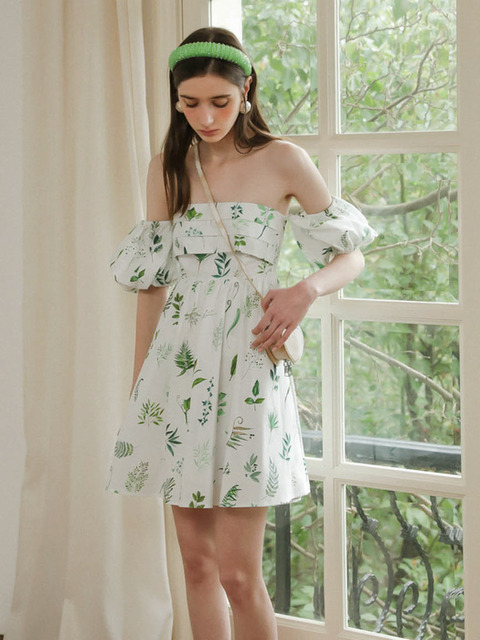원피스 - 던드롭 (DUNDROP) - DD_Puff sleeve tube top leaf dress