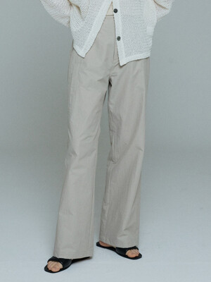 MOLLY NYLON COTTON WIDE STRAIGHT PANTS (BEIGE)