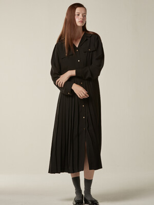 Jane pleated shirt dress - Black